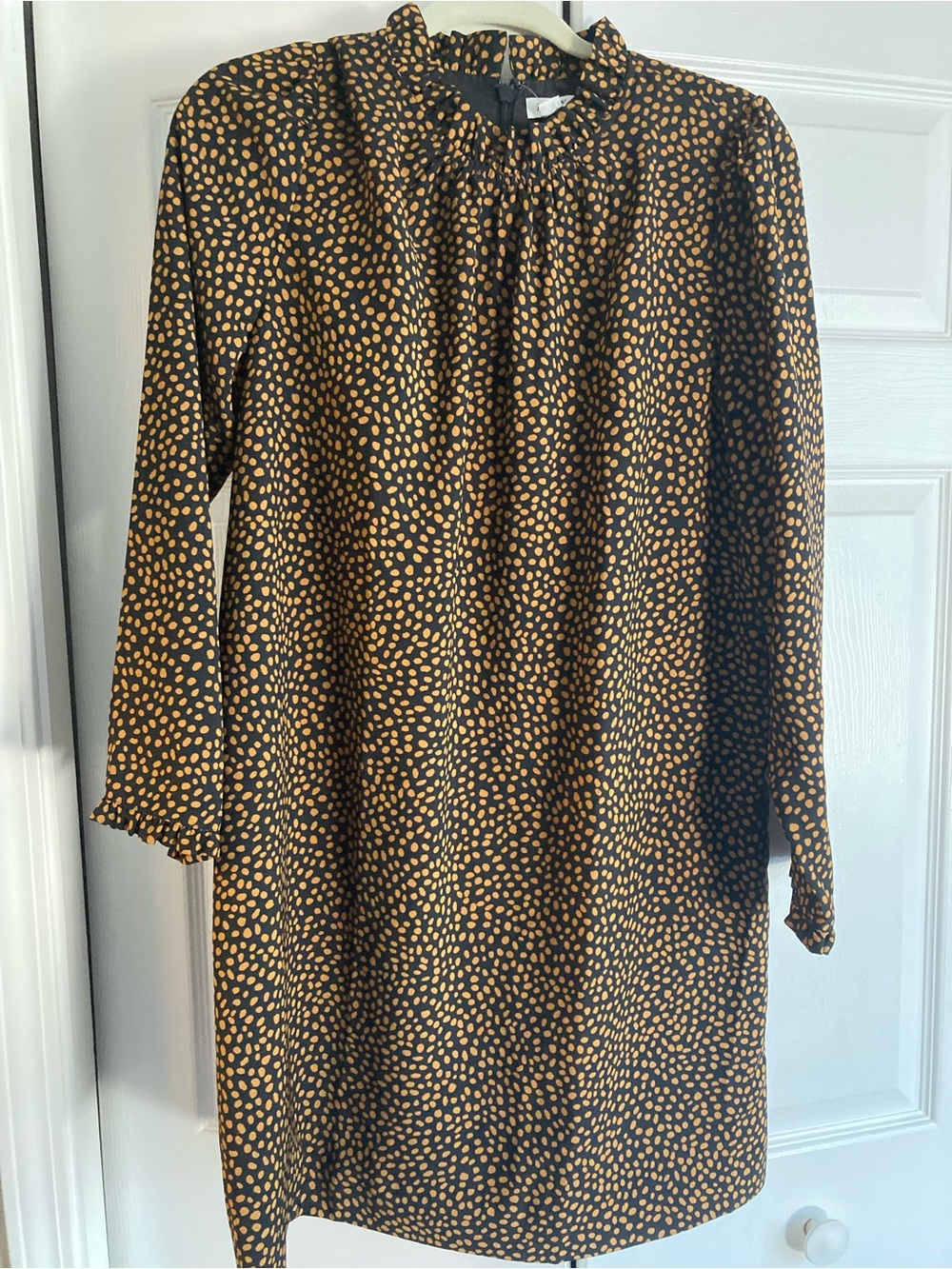 J. Crew Black Long-Sleeve Dress with Tan Spot Print